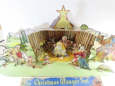 Vintage Christmas Manger Set Die Cut Cardboard 1950s Life Like Figures 26  C6671 • $30.99