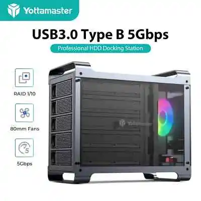 Yottamaster 5 Bay RAID Hard Drive Enclosure USB B With RGB Fan For 2.5  3.5  HDD • £195.99