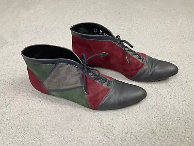 VTG Johansen Suede Patchwork Ankle Boots Womens 12 Gray Green Red Steampunk • $39.95