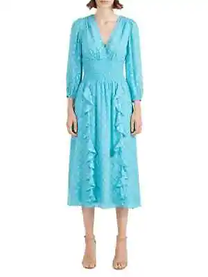 NWT $460 Shoshanna Katalina Diamond Shirtdress Long Sleeve Midi Cerulean 10 • $129.99