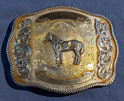 Vintage Large Square Engraved Montana Silversmiths Horse Belt Buckle (PL62) • $94.72