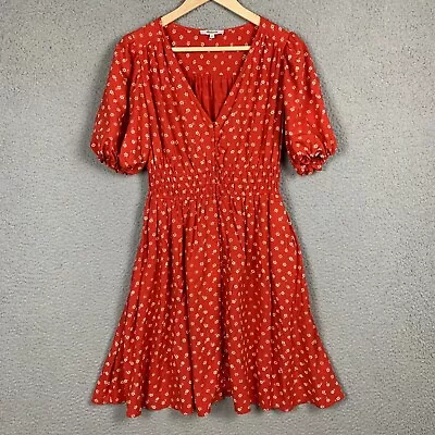 Madewell Dress Women Small Sophia Mini Red Bandana Flower Puff Sleeve • $39.97