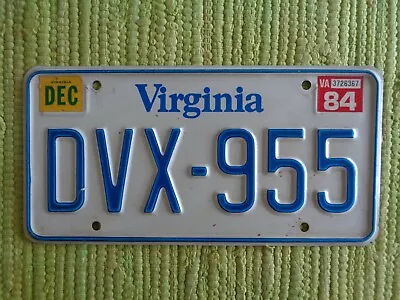 1984 Virginia License Plate VA 84 Tag DVX-955 • $29.95