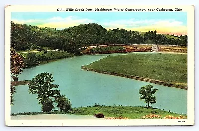 Postcard Wills Creek Dam Muskingum Water Conservancy Coshocton Ohio OH • $4.75