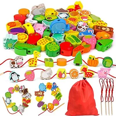 £12.31 • Buy Threading Toys For 2 Year Olds Toddlers Animals Fruits Wooden Girls Preschool