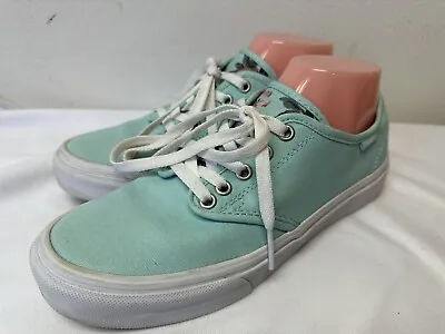 Vans Women's 8.5 Light Teal Floral Print Lined Casual Lace Up Canvas Sneakers • $21.22