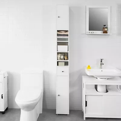 SoBuy White Bathroom High Storage Cabinet Tall Cupboard With Shelves BZR34-W • $119.99