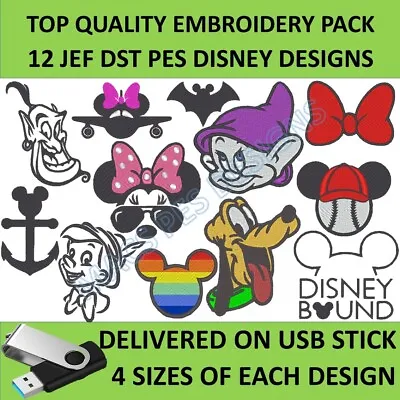 12 Disney PES JEF DST Embroidery Designs On Usb Brother Embroidery Mickey Minnie • $11.19