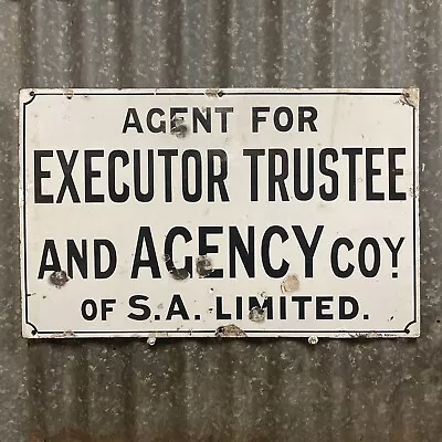 EXECUTOR TRUSTEE AGENCY Of S.A. Genuine Vintage Enamel Sign By SIMPSON & SONS • $349