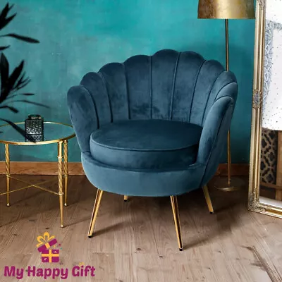 Artiss Armchair Lounge Chair Accent Retro Armchairs Lounge Shell Velvet Navy • $183.15