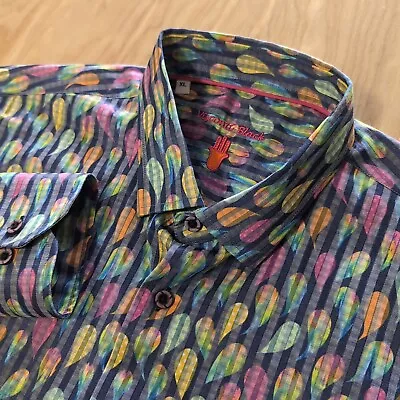 Luchiano Visconti Mens XL Multi Teardrop Print Button Front L/S Modal Blen Shirt • $37.99