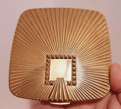 Vtg Max Factor 50s Golden Metal Square Compact W/Mirror 3.75  MCM Vanity Make Up • $25