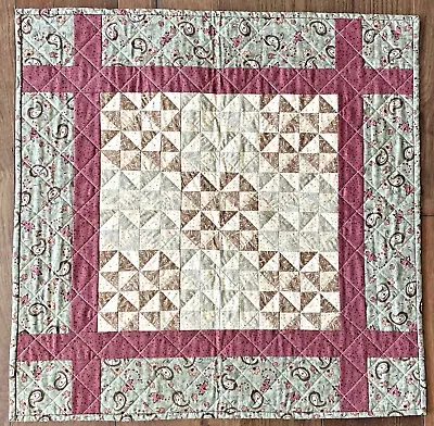 Mini Quilt Top Table Topper Embroidered  Wall Art 29  Square Brown Raspberry NEW • $36