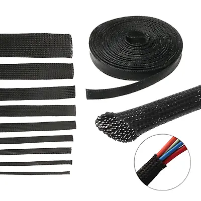 Expandable Braided Cable Tidy Sleeving Wire Harness Flexible Black Polyester • £2.69