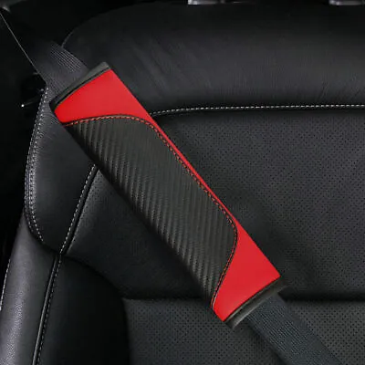2x Car Parts Red Carbon Fiber Protect Cushion Cover Shoulder Guard Seat Belt Pad • $11.38