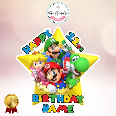 Super Mario Personalised Cake Topper 6.5 Inches Name Age Icing Wafer Card • £6.50