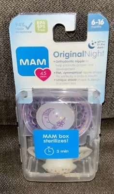 MAM Original Night🌙2-Pk GITD⭐️Purple&White Pacifiers Sterilizing Case{6-16Mos} • $12.99