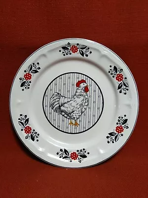  Rooster Hen Chicken Poultry 10.5  Dinner Plate Red White Black YU QUAN  • $13.31