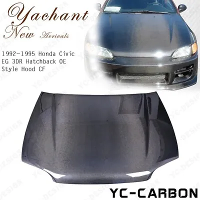 CARBON Front Hood Cover For 92-95 Honda Civic EG 3DR Hatchback OE-Style Bonnet • $505.76