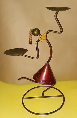 Unique Vintage 13.75  Metal Wrought-Iron Rattan African Folk Candle Holder • $19