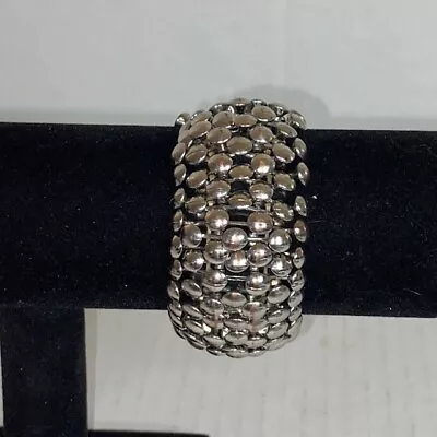 Shiny Layered Round Nail Head Silvertone Stretch Cuff Bangle Bracelet • $13.99