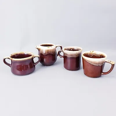 McCoy Pottery Lot Of 4 Pcs Brown Drip Glaze 7020 Creamer Coffee Mugs Soup Bowl • $16.99