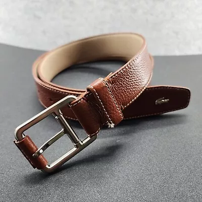 Lacoste Belt Mens 36 Brown Leather 1.25  Wide • $29.99