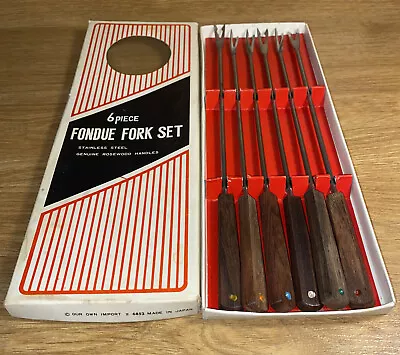 Vtg Retro Our Own Imports 6 Pc Fondue Forks Set Stainless Steel Rosewood Handles • $14.99