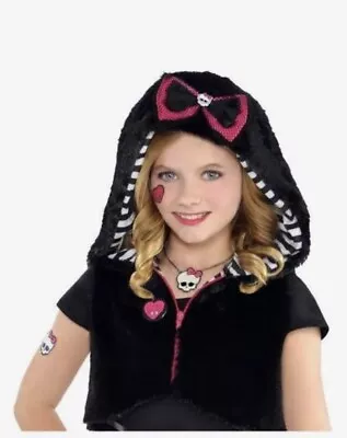 Girls Monster High Fangtastic Fur Zip Hoodie Vest Black Costume Child M 8-10 • $8