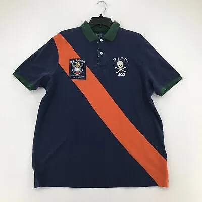 Ralph Lauren Polo Shirt Mens Large Blue Rugby RLFC Button Up Short Sleeve Men • $27.22