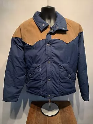 Vintage Woolrich Goose Down Puffer Puffy Jacket Coat Men Large Leather Trim RARE • $274.95