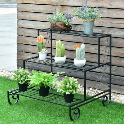 3 Tier Outdoor Metal Plant Stand Flower Planter Garden Display Holder Shelf Rack • $54.99