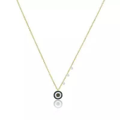 14kt Yellow Gold Diamond Evil Eye Necklace Blue Diamonds Meira T • $1155