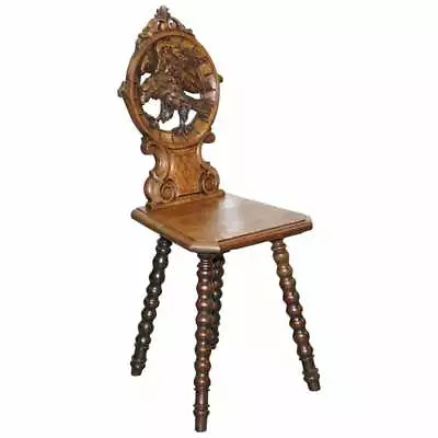 Rare 19th Century Black Forest Carved Hall Chair Hand Carved Hawk Bobbin Turned • $493.26