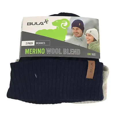 Bula Beanies Hat Adult One Size Blue Gray Merino Wool Blend Skully 2 Pack Warm • $12.70