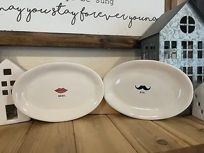 Rae Dunn “His”Mustache & “Hers”Lips Oval Small Plates Pottery Artisan Collection • $10