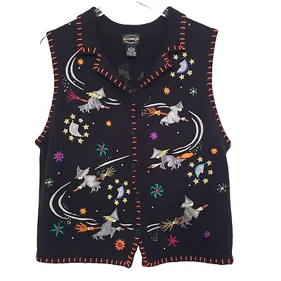 Vintage Embroidered Witches Cardigan Celestial Halloween Sweater Women Sz Medium • $29.06