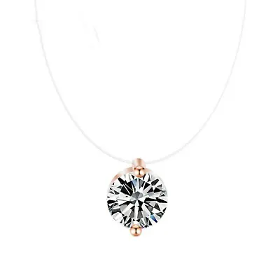 Women Rose Gold Invisible Chain Transparent Fishing Line Cubic Zirconia Necklace • £3.99