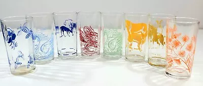 Set Of 8 Swaggy Swigs Glass. 1950. St Bernard Collie Dog Swan Flowers Deer • $55.05