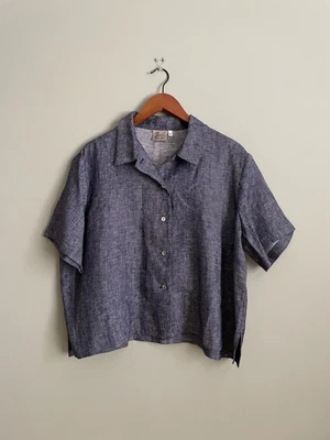 £24.95 • Buy The Linen Press Navy Blue Short Sleeve 100% Linen Shirt Size 44 / 16