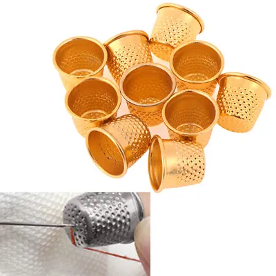 10Pcs Gold Finger Thimble Sewing Grip Finger Metal Shield Protector Pin Needl_RZ • $6.85