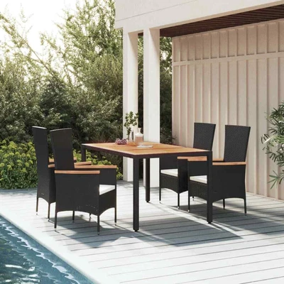 $637.99 • Buy Dining Set Outdoor Furniture Setting Table And Chairs Black Poly Rattan VidaXL