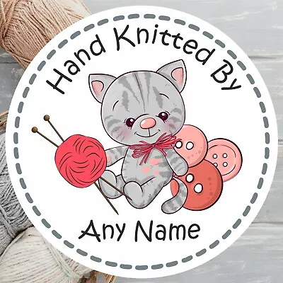 39 Personalised Hand Knitted By Stickers Gift Label Cat Design KnittingCraft • £2.99