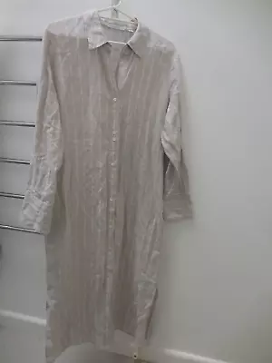 Trenery Country Road Taupe +  Stripe French Linen Maxi Shirt Dress E/c 16 • $25