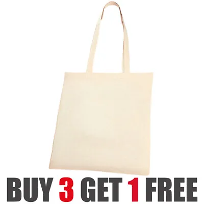 Plain Natural Shopping Shoulder Tote Shopper Bags 100% Cotton Canvas Grocery Bag • £1.79