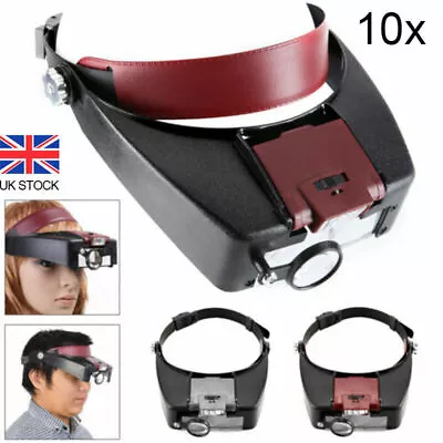 Magnifying Glass Headset LED Light Head Headband Visor Magnifier Loupe With Box • £12.36
