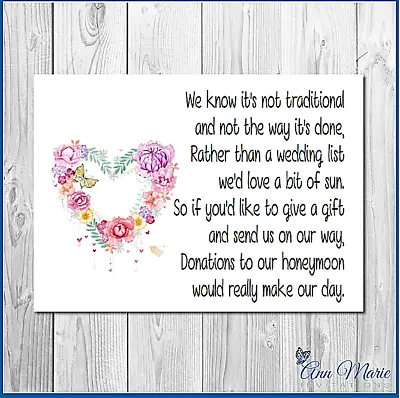 50 Personalised Wedding Money Poem / Honeymoon Wish Poems Card / Gift Poem Cards • £8.97