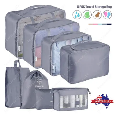 $24.59 • Buy 8PCS Packing Cubes Travel Pouches Luggage Organiser Clothes Suitcase Storage Bag