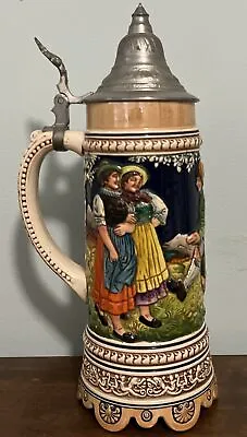 Vtg German Lidded Beer Stein W/ Thorens Swiss Music Box Base Pewter Lid • $33.99