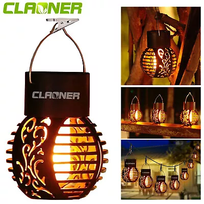 CLAONER 6LED Solar Hang Light Flickering Flame Lantern Outdoor Garden Decor Lamp • $4.99